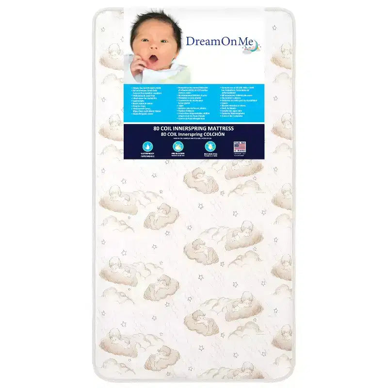 Matelas pour lit de bébé et tout-petit Dream On Me Twinkle 5" 80 ressorts : Hypoallergénique, couche de soutien supplémentaire, housse imperméable