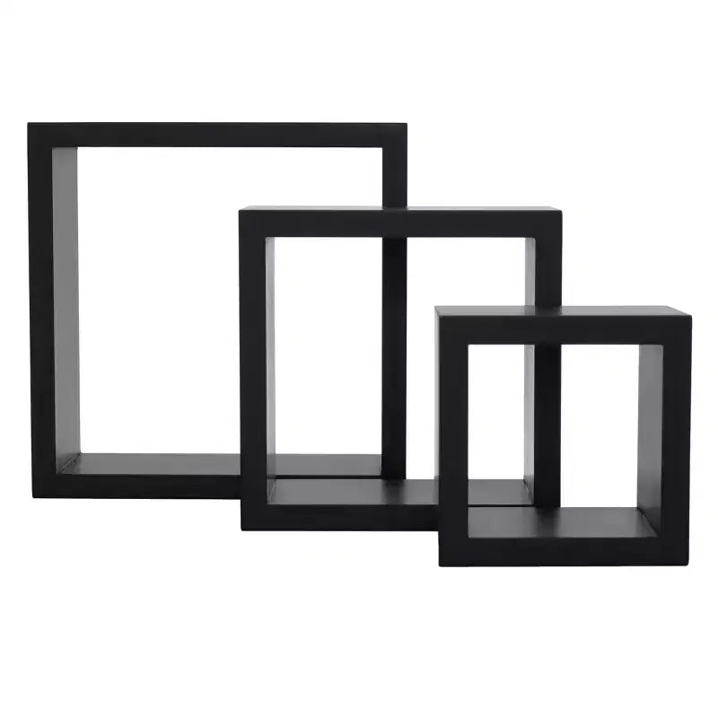 Set of 3 Cubbi Floating Wall Shelves Black: Wood Composite, Space-Saving, Various Sizes