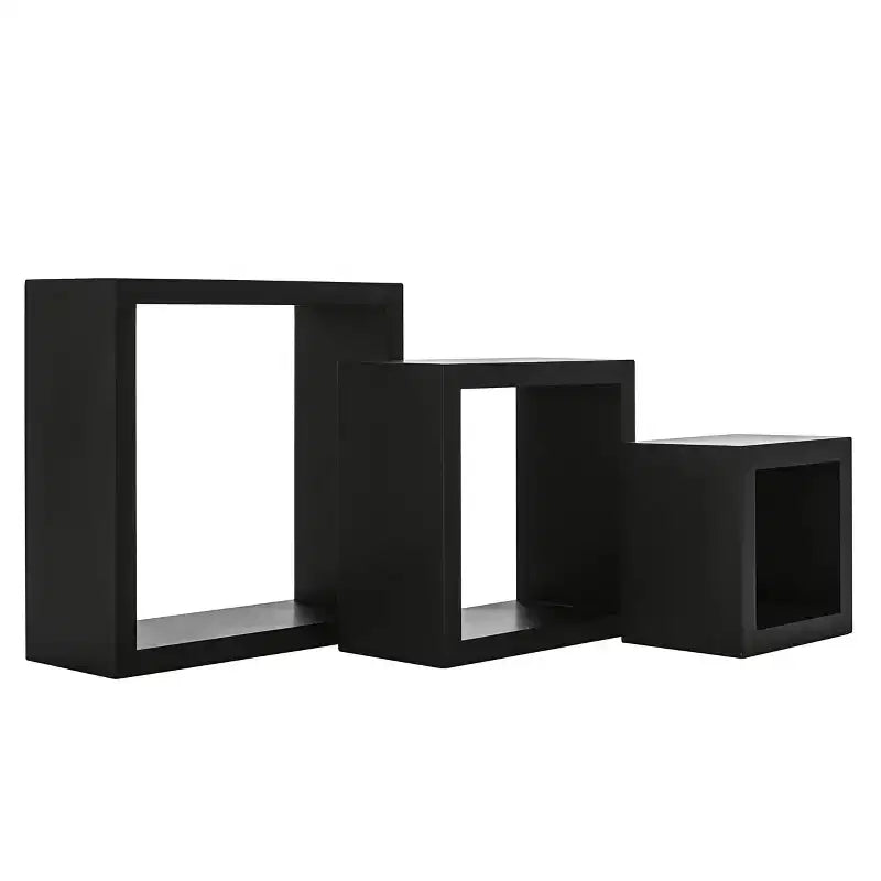 Lot de 3 étagères murales flottantes Cubbi noires : Bois composite, gain de place, différentes tailles