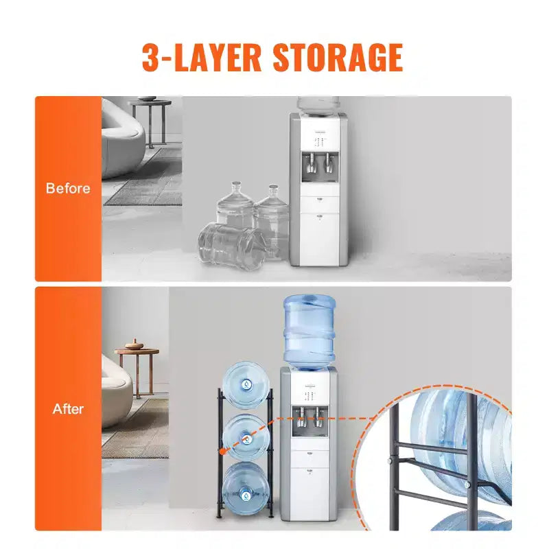 VEVOR Support de Bouteille d'Eau à 3 Niveaux, Support de Bouteille d'Eau de 19 Litres, Support de Bouteille d'Eau à Rangée Unique pour 3 Bouteilles, Support de Bouteille d'Eau Robuste