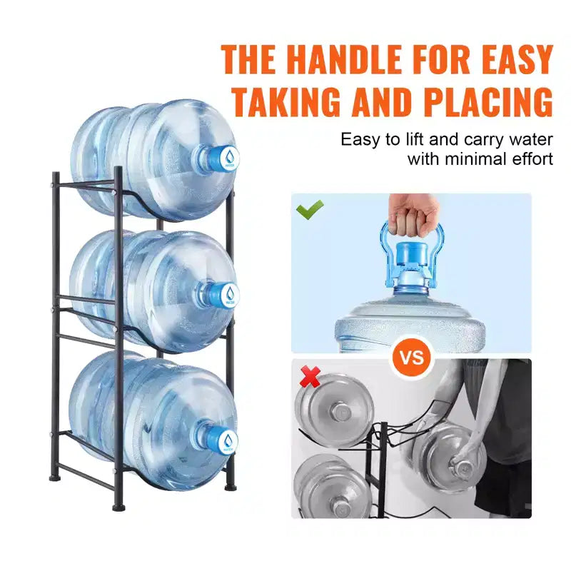 VEVOR Support de Bouteille d'Eau à 3 Niveaux, Support de Bouteille d'Eau de 19 Litres, Support de Bouteille d'Eau à Rangée Unique pour 3 Bouteilles, Support de Bouteille d'Eau Robuste