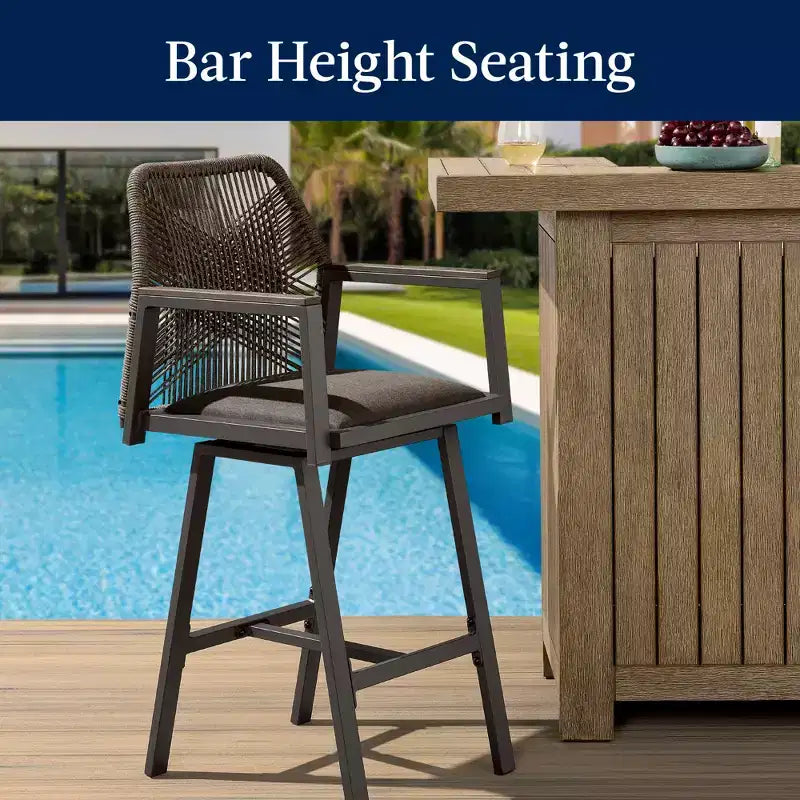 Best Choice Products Lot de 2 tabourets de bar pivotants en aluminium tressé avec accoudoirs, pour intérieur/extérieur