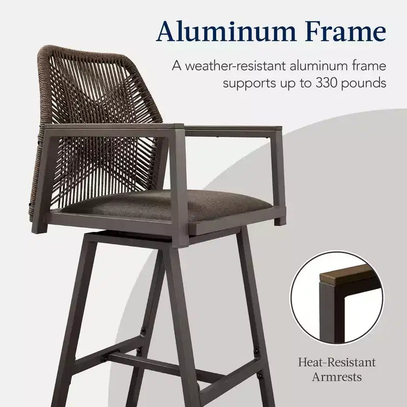 Best Choice Products Lot de 2 tabourets de bar pivotants en aluminium tressé avec accoudoirs, pour intérieur/extérieur