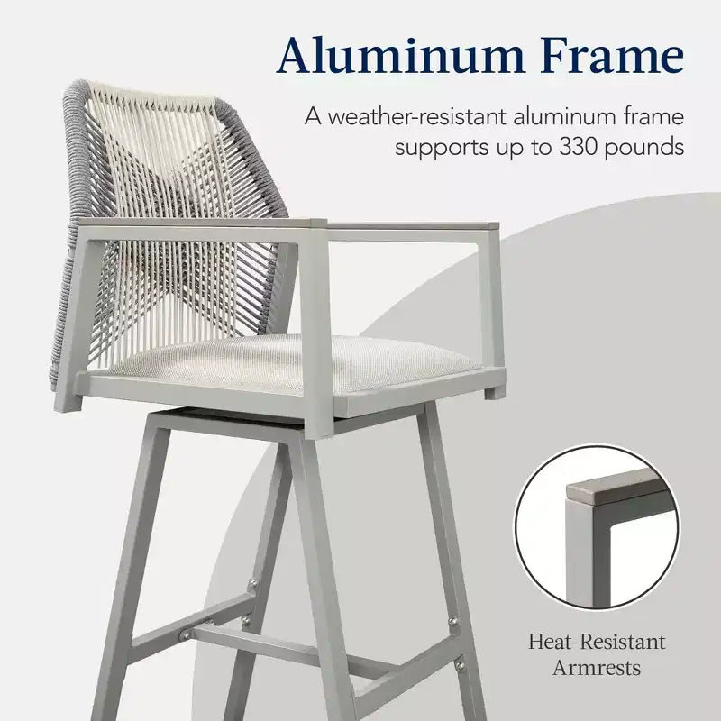Best Choice Products Lot de 2 tabourets de bar pivotants en aluminium tressé avec accoudoirs, pour intérieur/extérieur