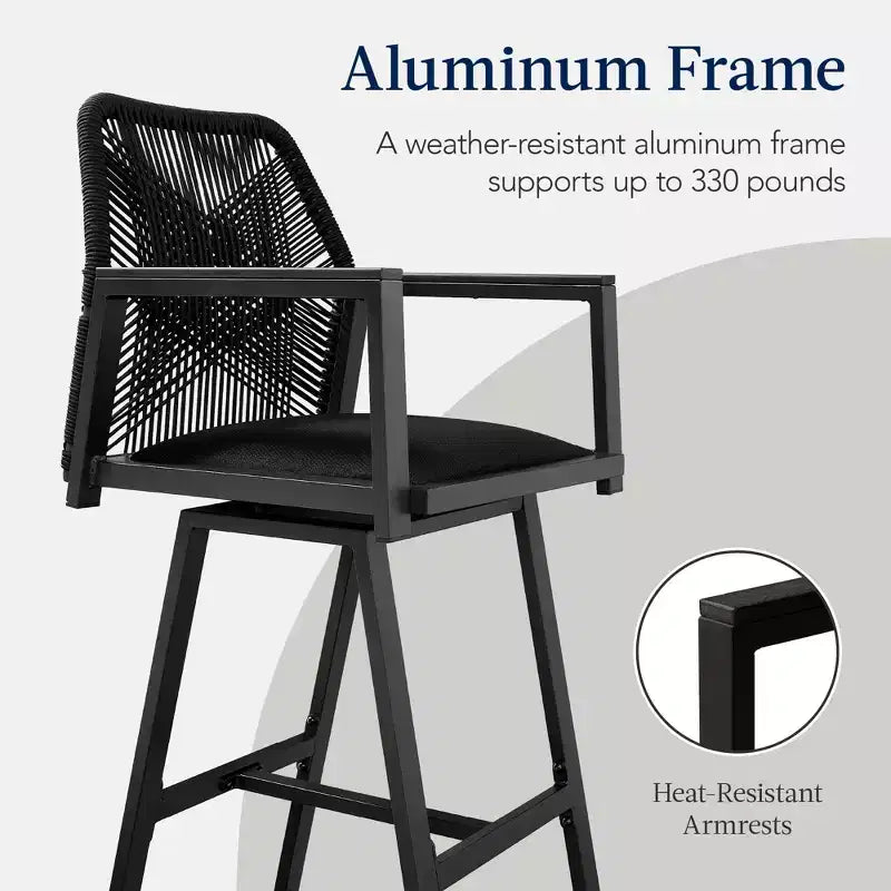 Best Choice Products Lot de 2 tabourets de bar pivotants en aluminium tressé avec accoudoirs, pour intérieur/extérieur