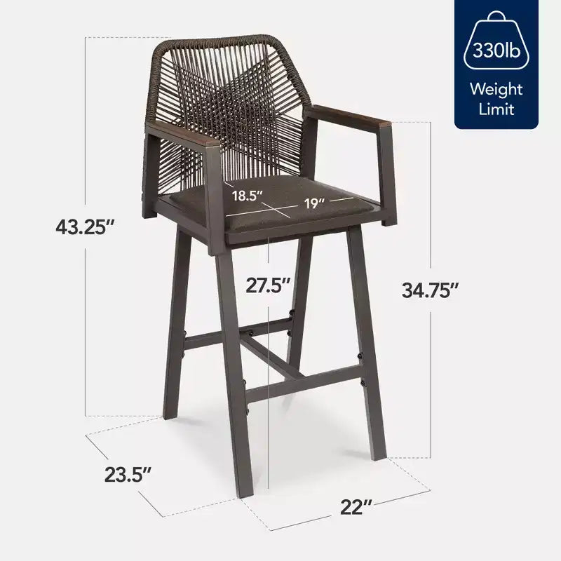 Best Choice Products Lot de 2 tabourets de bar pivotants en aluminium tressé avec accoudoirs, pour intérieur/extérieur