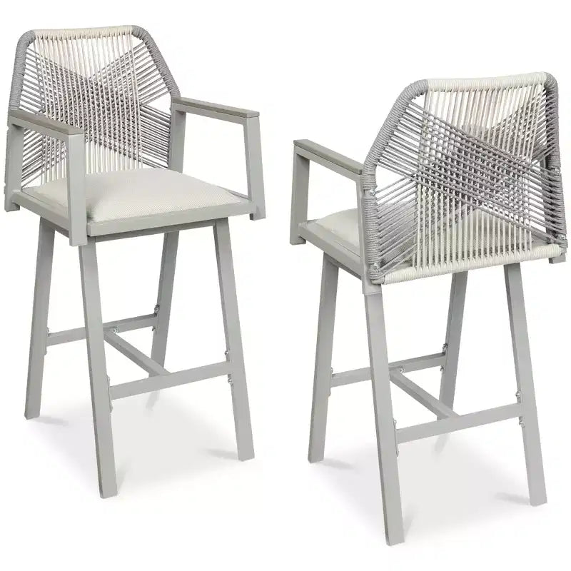Best Choice Products Lot de 2 tabourets de bar pivotants en aluminium tressé avec accoudoirs, pour intérieur/extérieur