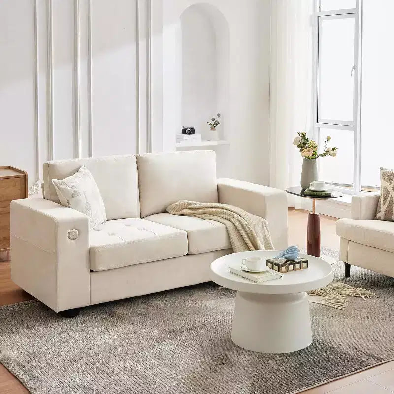 Canapé Causeuse en Chenille 70 po avec Chargement USB Canapé Sectionnel Moderne avec Poches de Rangement et Housse Amovible pour Salon, Appartement
