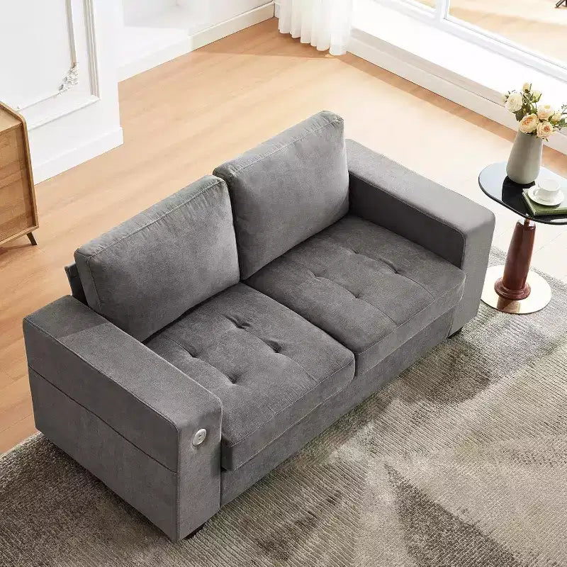 Canapé Causeuse en Chenille 70 po avec Chargement USB Canapé Sectionnel Moderne avec Poches de Rangement et Housse Amovible pour Salon, Appartement