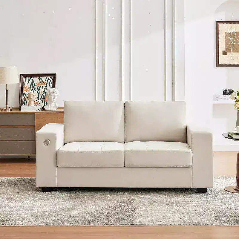 Canapé Causeuse en Chenille 70 po avec Chargement USB Canapé Sectionnel Moderne avec Poches de Rangement et Housse Amovible pour Salon, Appartement