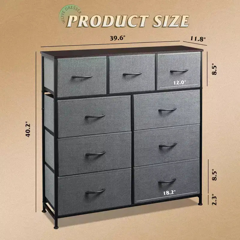Commode GALAXHERO à 9 tiroirs en tissu pour chambre, couloir, placard avec bacs en tissu, cadre en acier, dessus en bois, poignée facile à tirer
