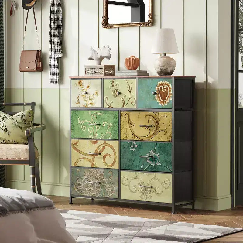 Commode GALAXHERO à 9 tiroirs en tissu pour chambre, couloir, placard avec bacs en tissu, cadre en acier, dessus en bois, poignée facile à tirer