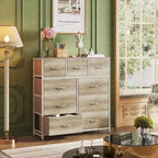 Commode GALAXHERO à 9 tiroirs en tissu pour chambre, couloir, placard avec bacs en tissu, cadre en acier, dessus en bois, poignée facile à tirer