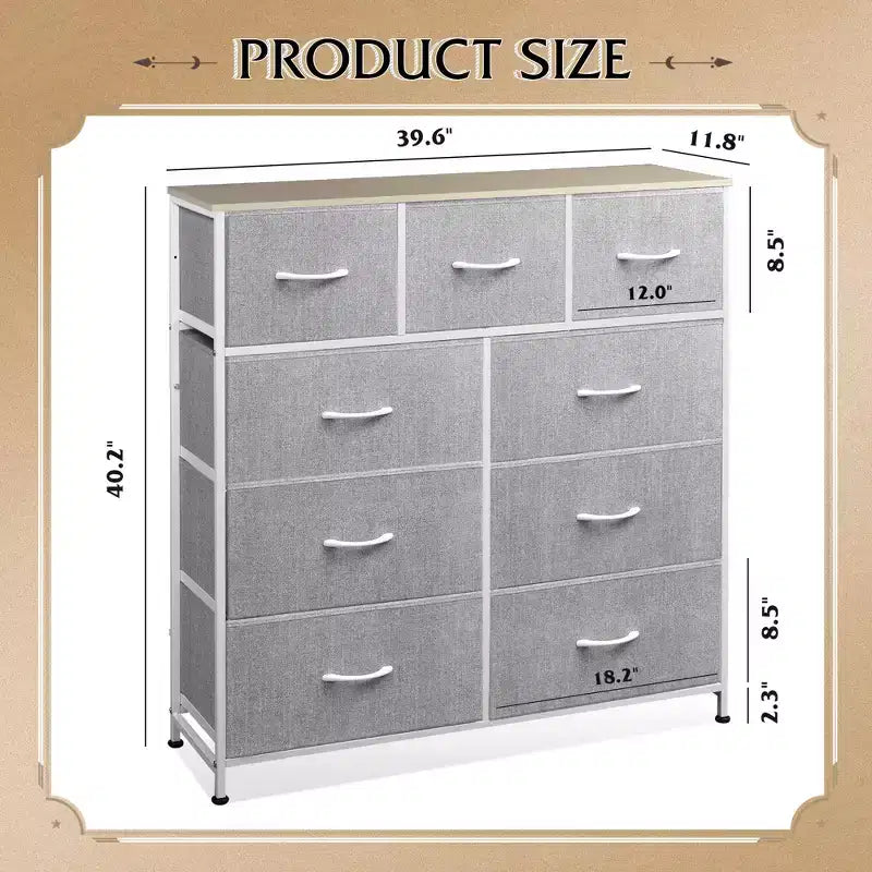 Commode GALAXHERO à 9 tiroirs en tissu pour chambre, couloir, placard avec bacs en tissu, cadre en acier, dessus en bois, poignée facile à tirer