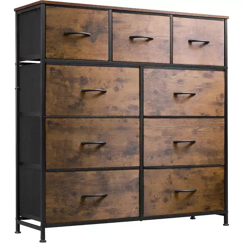 Commode GALAXHERO à 9 tiroirs en tissu pour chambre, couloir, placard avec bacs en tissu, cadre en acier, dessus en bois, poignée facile à tirer