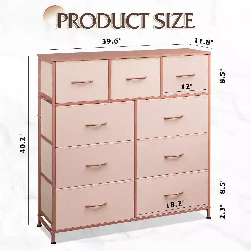Commode GALAXHERO à 9 tiroirs en tissu pour chambre, couloir, placard avec bacs en tissu, cadre en acier, dessus en bois, poignée facile à tirer