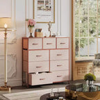 Commode GALAXHERO à 9 tiroirs en tissu pour chambre, couloir, placard avec bacs en tissu, cadre en acier, dessus en bois, poignée facile à tirer