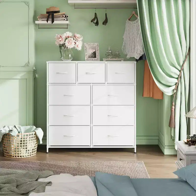 Commode GALAXHERO à 9 tiroirs en tissu pour chambre, couloir, placard avec bacs en tissu, cadre en acier, dessus en bois, poignée facile à tirer