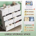 Commode GALAXHERO à 9 tiroirs en tissu pour chambre, couloir, placard avec bacs en tissu, cadre en acier, dessus en bois, poignée facile à tirer