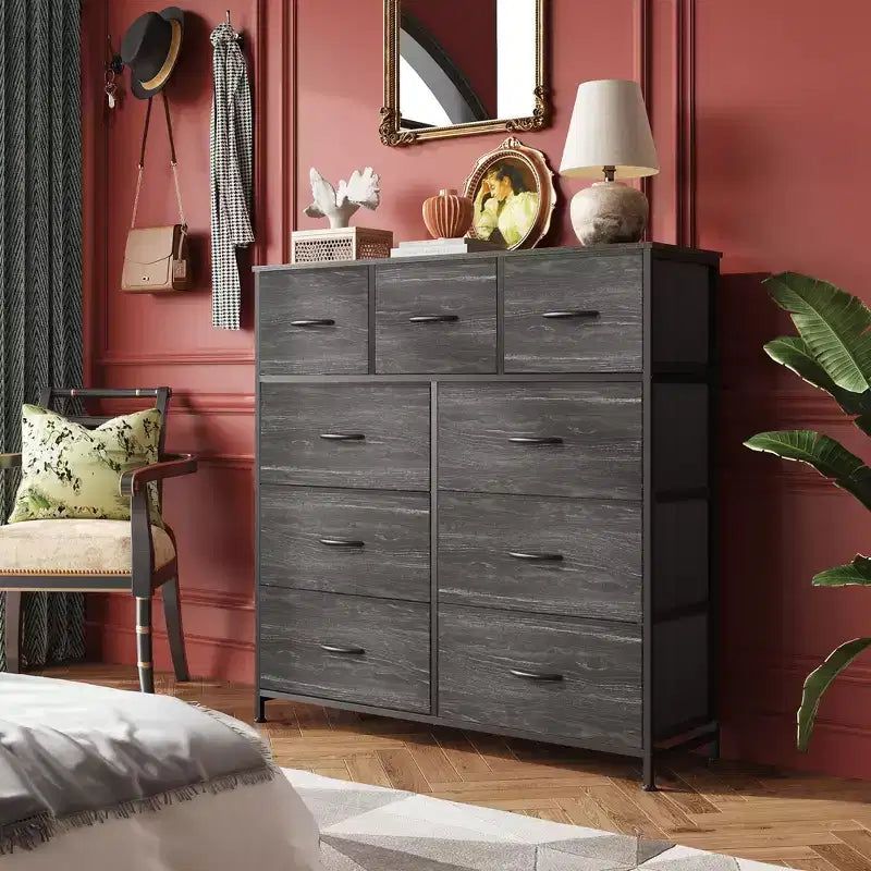 Commode GALAXHERO à 9 tiroirs en tissu pour chambre, couloir, placard avec bacs en tissu, cadre en acier, dessus en bois, poignée facile à tirer