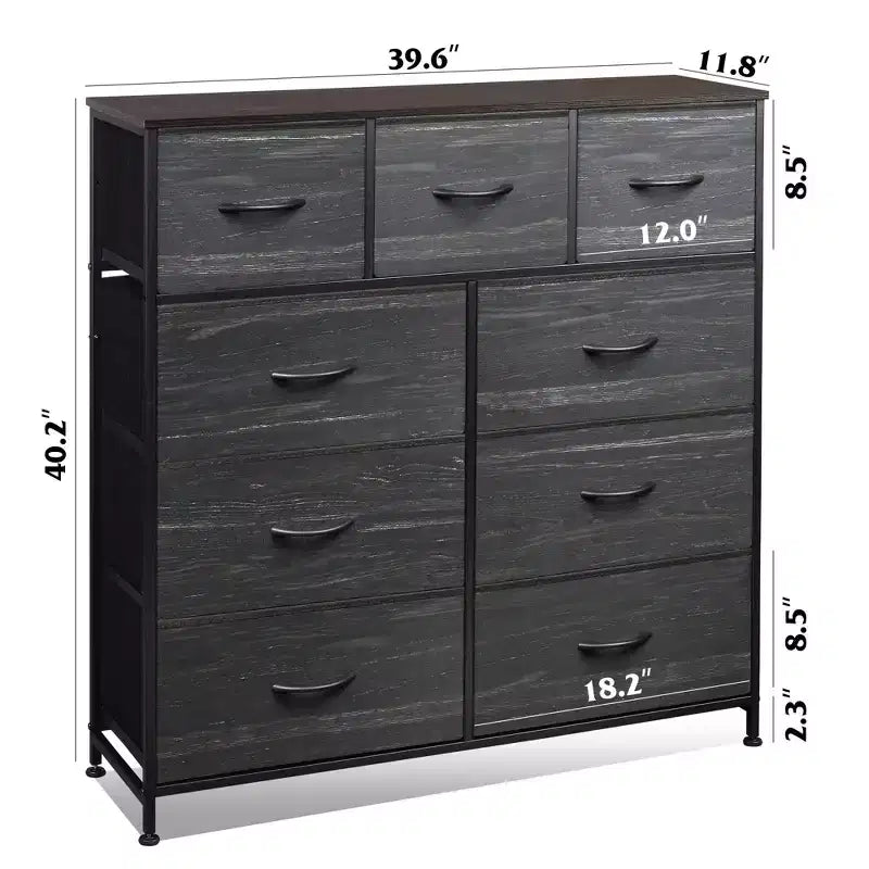 Commode GALAXHERO à 9 tiroirs en tissu pour chambre, couloir, placard avec bacs en tissu, cadre en acier, dessus en bois, poignée facile à tirer