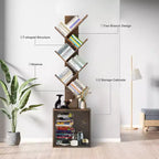 Hyleory Étagère en Bois en Forme d'Arbre de 133 cm avec Meuble de Rangement, Bibliothèque Autonome à 6 Niveaux pour CD/Films/Livres
