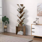 Hyleory Étagère en Bois en Forme d'Arbre de 133 cm avec Meuble de Rangement, Bibliothèque Autonome à 6 Niveaux pour CD/Films/Livres