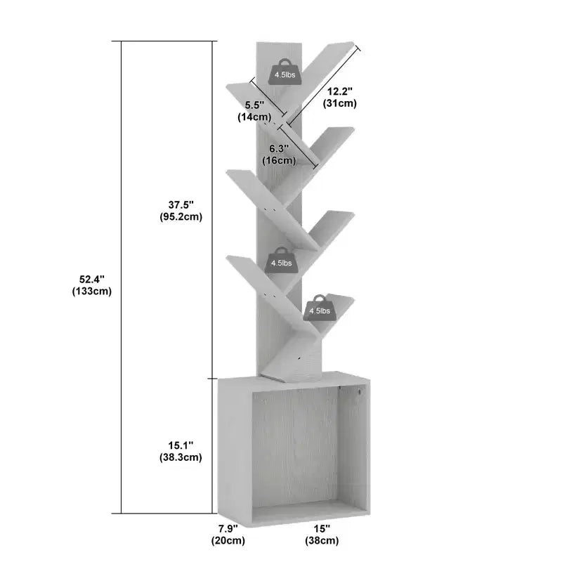 Hyleory Étagère en Bois en Forme d'Arbre de 133 cm avec Meuble de Rangement, Bibliothèque Autonome à 6 Niveaux pour CD/Films/Livres