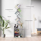 Hyleory Étagère en Bois en Forme d'Arbre de 133 cm avec Meuble de Rangement, Bibliothèque Autonome à 6 Niveaux pour CD/Films/Livres