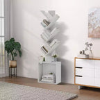 Hyleory Étagère en Bois en Forme d'Arbre de 133 cm avec Meuble de Rangement, Bibliothèque Autonome à 6 Niveaux pour CD/Films/Livres