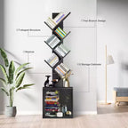 Hyleory Étagère en Bois en Forme d'Arbre de 133 cm avec Meuble de Rangement, Bibliothèque Autonome à 6 Niveaux pour CD/Films/Livres