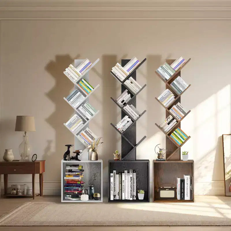 Hyleory Étagère en Bois en Forme d'Arbre de 133 cm avec Meuble de Rangement, Bibliothèque Autonome à 6 Niveaux pour CD/Films/Livres