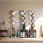 Hyleory Étagère en Bois en Forme d'Arbre de 133 cm avec Meuble de Rangement, Bibliothèque Autonome à 6 Niveaux pour CD/Films/Livres