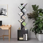 Hyleory 52.4 in. Tall Tree-Shaped Wood Bookshelf with Storage Cabinet, 6-Shelf Freestanding Bookcase for CDs/Movies/Books