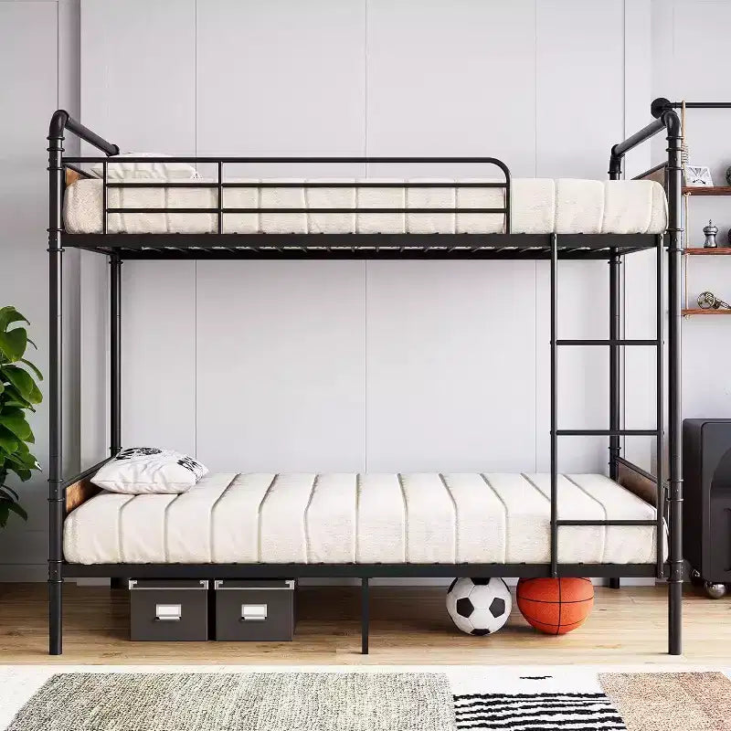 Lit superposé en métal robuste pour enfants, deux lits jumeaux, conception convertible avec garde-corps et échelles, silencieux, aucun sommier tapissier requis.