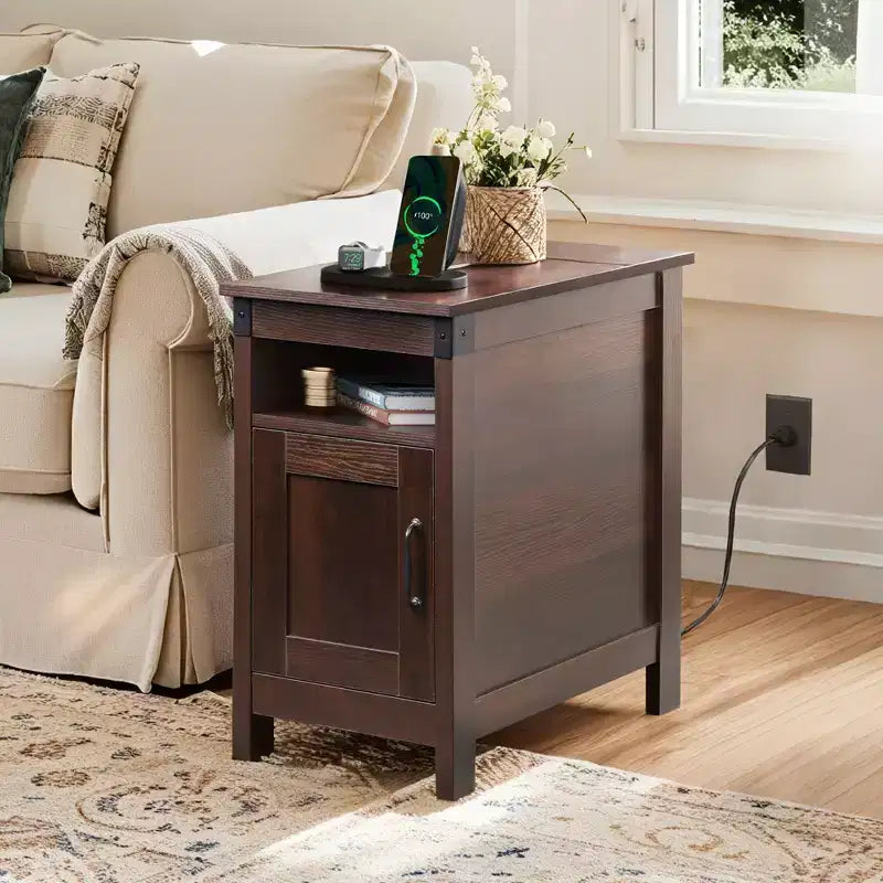 DEXYLLO Table d'appoint de ferme pour salon, table de chevet avec station de recharge