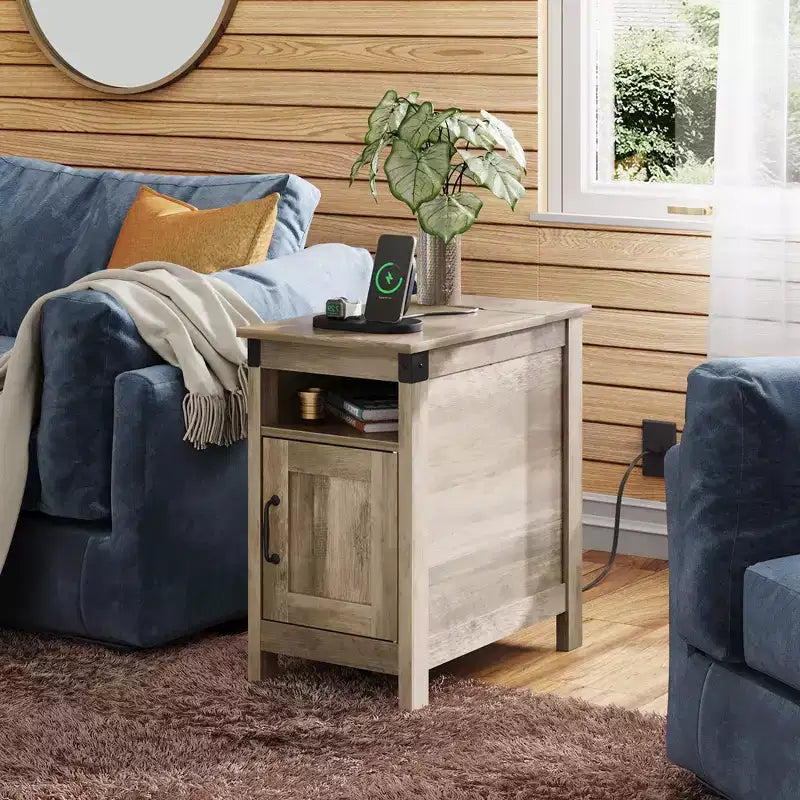 DEXYLLO Table d'appoint de ferme pour salon, table de chevet avec station de recharge
