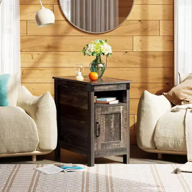 DEXYLLO Table d'appoint de ferme pour salon, table de chevet avec station de recharge
