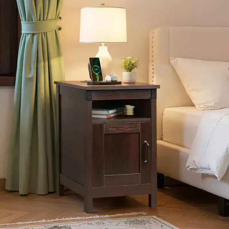DEXYLLO Table d'appoint de ferme pour salon, table de chevet avec station de recharge