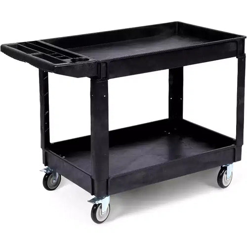 2 Tier PP Service Cart, Rolling Utility Cart Shelf with 360Swivel Wheels, 550LBS, Storage Handle, for Warehouse/Vegetables/Cleaning, Black