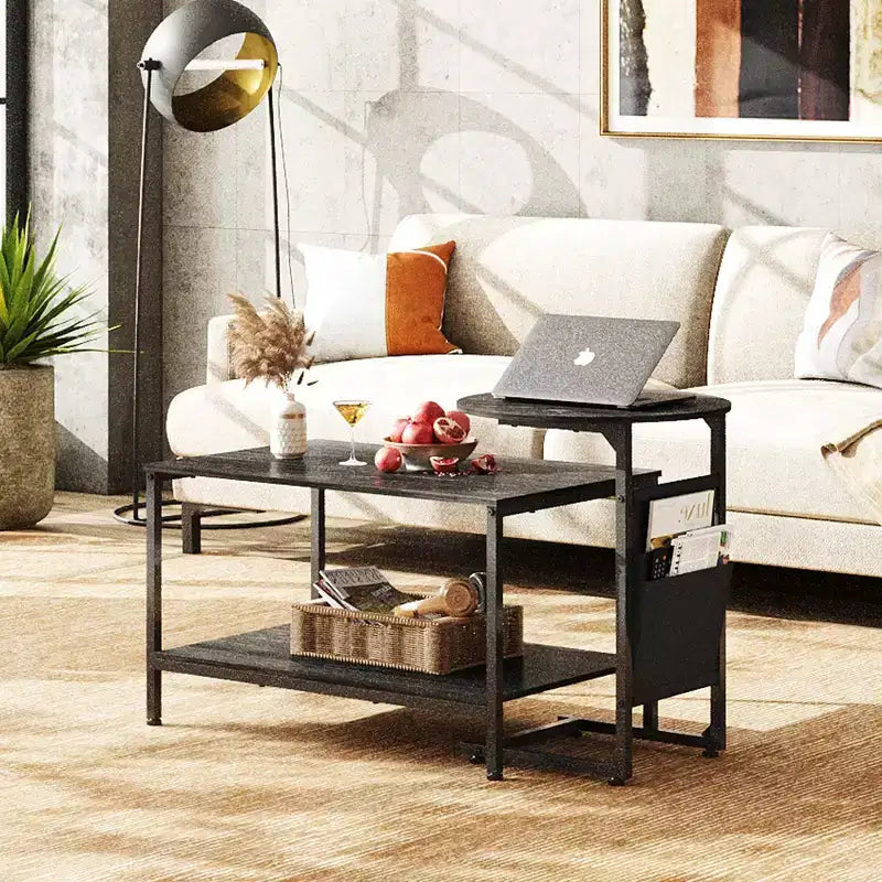 Table basse DEXYLLO, petites tables basses 31.3 et 18.7, ensemble de table basse et table d'appoint moderne avec pochette de rangement latérale