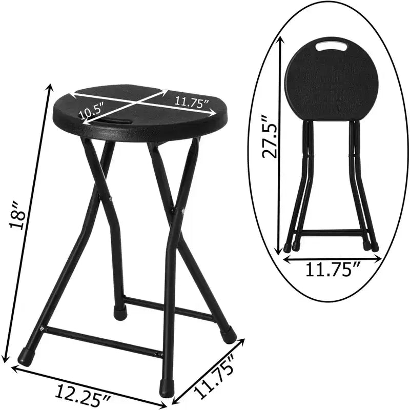 Tabouret pliant portable Basicwise de 45,7 cm avec poignée, chaise compacte avec pieds antidérapants et pieds en métal pour une utilisation intérieure et extérieure