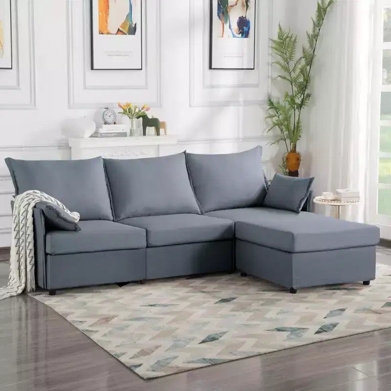 Canapé d'angle en tissu effet lin 93,7 - Pouf convertible et solution d'assise ergonomique pour salon