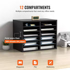 Organisateur de documents VEVOR en bois, 12 compartiments, trieur de dossiers avec étagères amovibles, casiers pour bureau, maison, salle de classe, certifié EPA