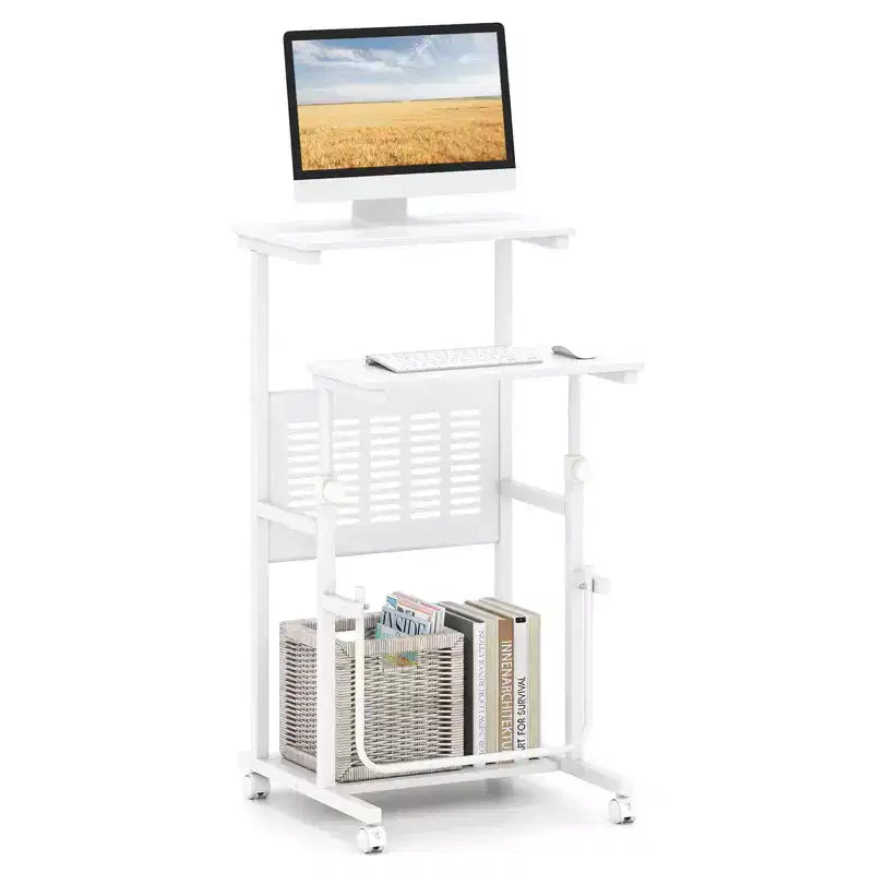 Costway Bureau réglable avec repose-pieds, panneau en maille, roulettes verrouillables, pour maison et bureau