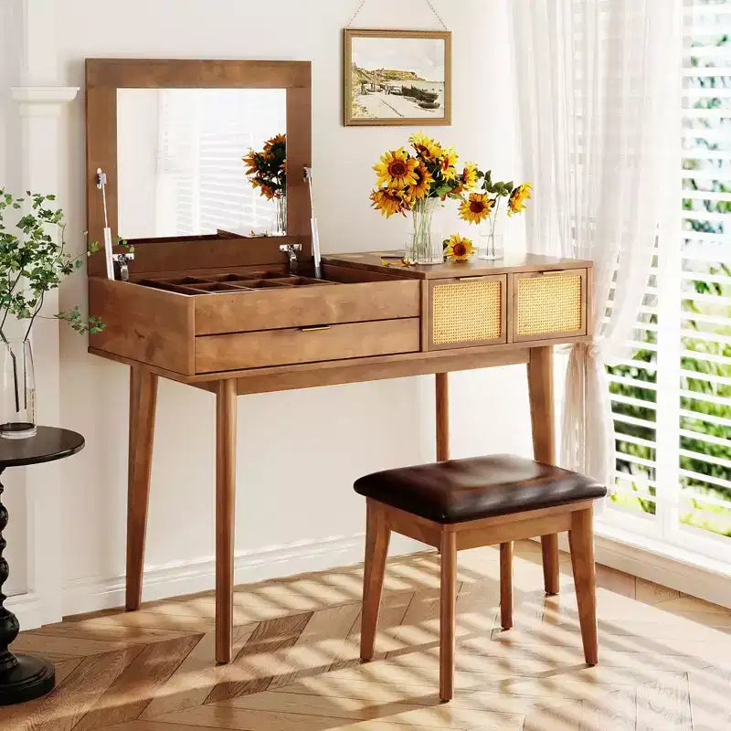 Étagère murale Okak avec tiroir, coiffeuse flottante peu encombrante pour salle de bain/chambre à coucher, installation facile avec supports dissimulés