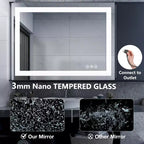 Miroir de salle de bain intelligent 28x36 pouces, miroir de courtoisie à cadre en aluminium avec dégivreur, blanc