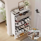 Meuble de rangement pour chaussures Acekool avec 2 tiroirs basculants et un petit tiroir, meuble d'entrée fin avec portes cannelées