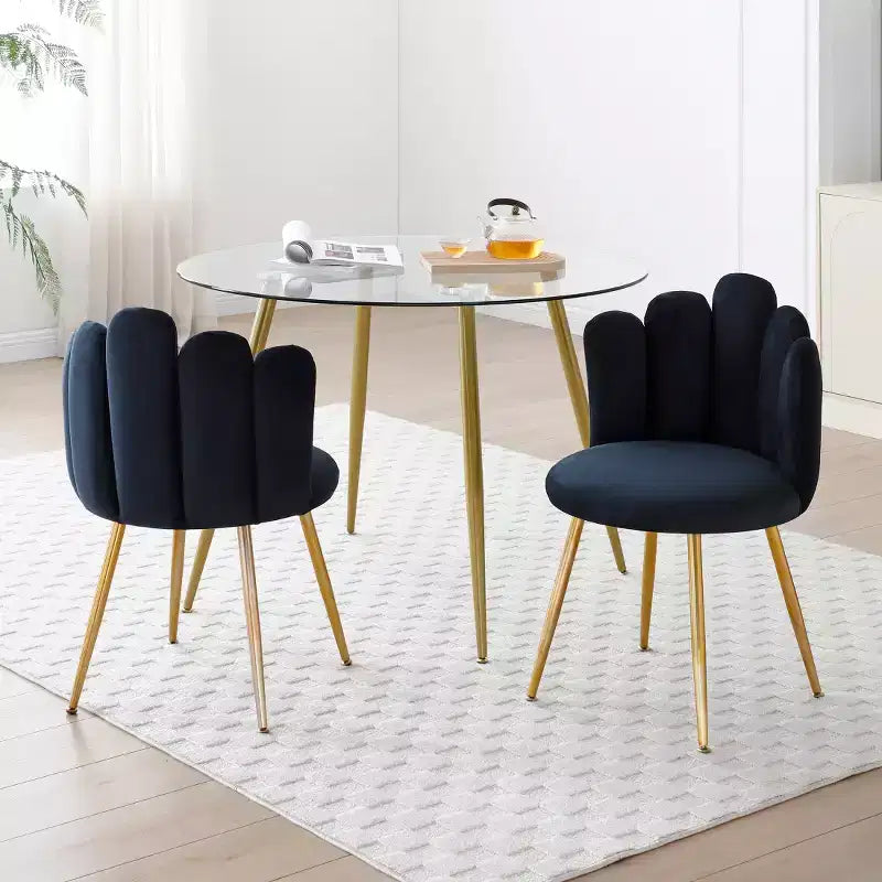 Bestier Lot de 2 chaises de salle à manger modernes en velours avec pieds en métal doré pour salle à manger, cuisine, coiffeuse, salon - Noir