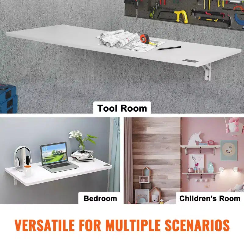 Table pliante murale VEVOR, table rabattable murale 110 x 46 cm, bureau flottant avec support en fer, bureau pliant